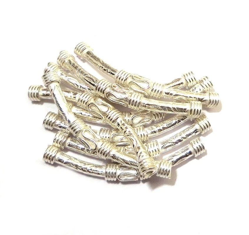 8 PCS 40X3MM BALI CURVED TUBE BEAD STERLING SILVER PLATED 792 FUL-519 - Image 1 of 3