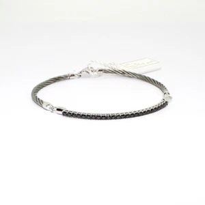 Bracciale Tennis Semirigido in Acciaio, Oro e Diamanti Neri - Foto 1 di 1