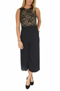 Ex Warehouse eleganter schwarzer Midi-Overall Spitze Cropped UVP 125 £ Größen 6 & 8 - Bild 1 von 5
