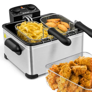 Costway 1700W Electric Deep Fryer 21-Cup/ 5.3QT Stainless Steel w/ Triple Basket - Picture 1 of 8