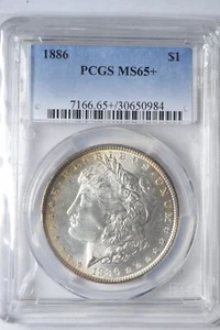 1886 MORGAN SILVER DOLLAR ~ PCGS MS65+ ~ NICE RIM TONING #984 - Picture 1 of 2