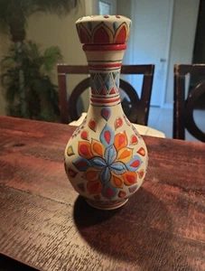 Empty Petals Hand Painted Bright Colors Made In Mexico Vase Decanter Art Pottery - Picture 1 of 5