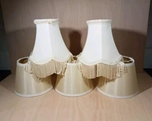 Vintage Clip On Lamp Shades Cream & Pale Gold X 5 - Picture 1 of 7