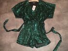 SIZE 6 BNWT QUIZ GREEN BLACK SEQUINNED SHORTS PLAYSUIT RRP 55