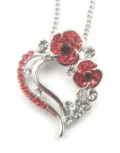 equilibrium Poppy Heart Diamante Necklace Pendant, Silver / Red - Picture 1 of 1