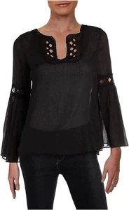 Max Studio London Womens Eyelet Knit Blouse, Black, L - Picture 1 of 1