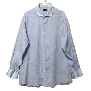 Camisa de vestir de lino de manga larga de tela adecuada para hombre ajuste personalizado 48 pecho 32 largo azul - Imagen 1 de 10