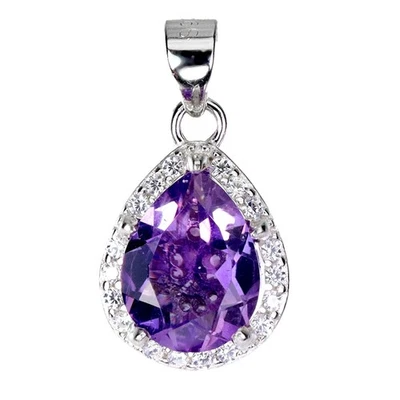 Colgante de plata de ley 925 pera amatista 9x7 mm piedras preciosas naturales joyería Foto 1 de 4