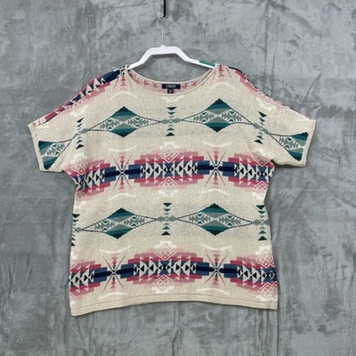 Suéter CHAPS Mujer XL Azteca Suroeste Manga Corta Mezcla Algodón Beige Foto 1 de 4