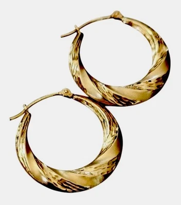 14k Gold Large Puffy Twist Hoop Earrings 1” Estate JCM Jacmel - Image 1 of 4