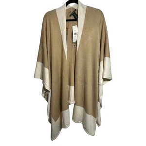 LAUREN RALPH LAUREN Poncho Cape Camel Tan/ Cream L/XL Classic Designer NEW - Picture 1 of 4