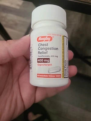 Rugby Pecho Alivio de la Congestión Guaifenesina 400 mg 60 Comprimidos - Fecha de caducidad 11-2027 Foto 1 de 4