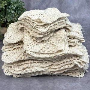 Lot 48 VTG Crochet Cotton Granny Squares Cream Afghan Blanket Blocks 6” and Up - Picture 1 of 23