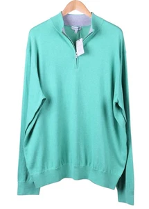 NWT Peter Millar Crown Solid Green SILK Cotton 1/4 Zip Jumper Sweater XXL NEW - Picture 1 of 8