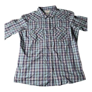 Wrangler Herren XL Western Karo Langarm Hemd mit Knopfleiste - Blau Mehrfarbig - Bild 1 von 4