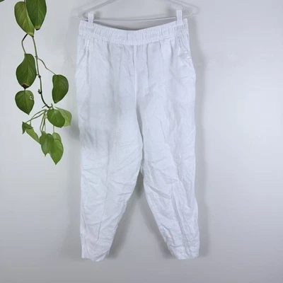 Tahari Size L 12 Pants White 100% Linen High Waist Straight Leg - Image 1 of 4