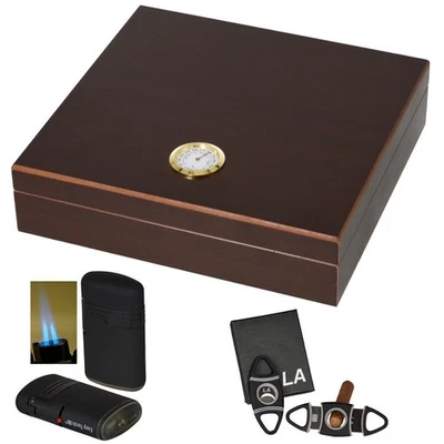 Humidor - Geschenkset Roosewood-Finish Außenhygrometer  Polymerbefeuchter, Cutte - Bild 1 von 4