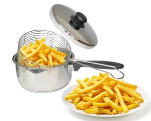Padella Padella Padella Induzione Acciaio Inox Nuova con Cestello Filo Coperchio Vetro 20cm 3pz - Foto 1 di 4