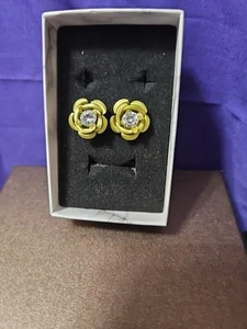 Ohrringe klares Swarovski Element mit gelber Rosette - Bild 1 von 1