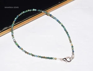 925 Silver Round Natural Azurite Handcrafted Beaded Christmas Bracelet Jewelry - Picture 1 of 11