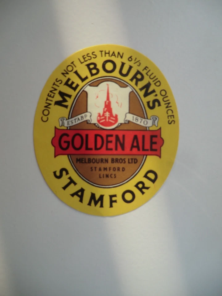 MINT MELBOURN BROS STAMFORD 6 1/3 fl oz GOLDEN ALE BREWERY BEER BOTTLE LABEL - Image 1 of 1