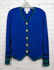 Vintage Ami Knits Royal Blue Cardigan Sweater Gold Lion Head Buttons Union Made