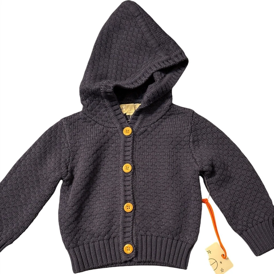 Cárdigan tejido con capucha Egg New York Baby 0-3M botón delantero azul marino nuevo con etiquetas Foto 1 de 3