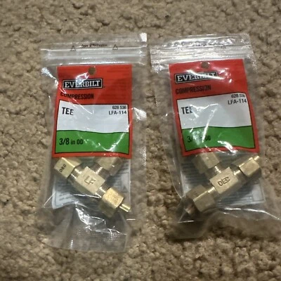 (2) Everbilt LFA-114 3/8 in OD Compression Brass Tee Fitting Lead-Free Brass NEW - Image 1 of 3