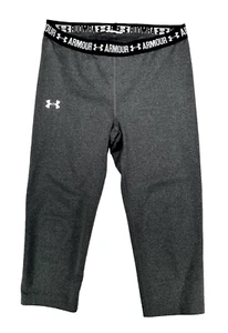 Under Armour Girl's Capri Leggings Youth (YS) Dark Heather Gray White Size Small - Picture 1 of 6
