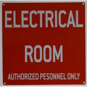 ELECTRICAL ROOM SIGN (10X10 RED BACKGROUND, ALUMINUM)-REF24-1027 - Picture 1 of 5