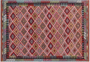 Tappeto kilim reversibile lana su lana tessuto piatto 6' 7" x 9' 4" - Q17815 - Foto 1 di 9