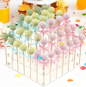 4-Tier Clear Acrylic Cake Pop Holder Lollipop Display Stand 56 Hole Each - Picture 1 of 11