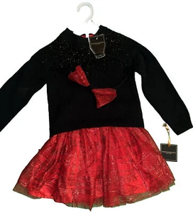 NWT New York Kids Holiday Dress Sz 4 Black Red Holiday Christmas Dressy - Picture 1 of 7
