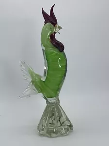 Statuina Gallo Rosso Verde Vetro Arte Murano Italia Vintage Etichetta Alta 13" Leggi - Foto 1 di 8