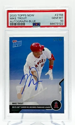 2020 Topps NOW Mike Trout Auto 300 Home Runs Franchise Leader Blue #215B PSA 10 - Image 1 of 2