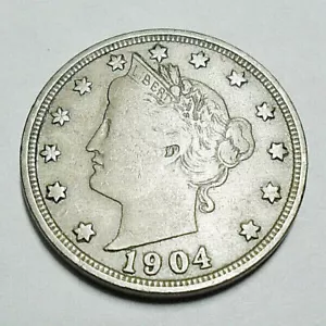 1904 P LIBERTY HEAD "V" NICKEL AVE ZIRKULIERT **KOSTENLOSER VERSAND** - Bild 1 von 2