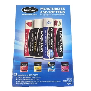 Chapstick Variety Pack of 13 Sticks Chap Stick Lip Balm Strawberry Cherry SPF - Picture 1 of 3