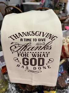 Toalla de té decorativa casera para vacaciones. “Thanksgiving A Time To Give Thanks..” - Imagen 1 de 1