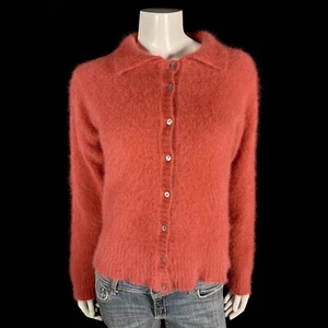 70% Angora Fuzzy Vintage EFFECI Rust Collared Cardigan Sweater 36 in bust - Picture 1 of 10