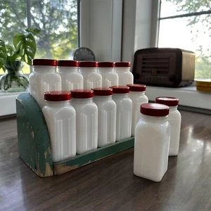 Griffith Milchglas Gewürzglas Set mit Holzgestell USA 1930er Art Deco 12 Teile - Bild 1 von 24