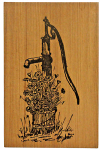 Cypress Wood Postcard Old-Fashioned Hand Water Pump & Flowers Unposted