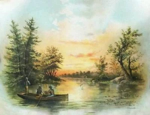 Colorful Lake Fishing Scene by William Chandler - Picture 1 of 1