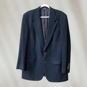 Men's Blazer Jacket 100% Pure CASHMERE 42” Chest Black Two Button Made in USA - Picture 1 of 12