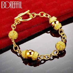DOTEFFIL 18K Gold Charm Hollow Ball Bracelet Wedding Party Fashion Jewelry - Picture 1 of 3