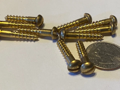 TEN #10 x 1" Vintage Round Head Slot Solid Brass Screws Restoration Project Cover