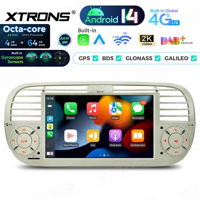 7" Android 14 4G+64GB Car GPS Stereo Radio DSP DAB+ For Fiat 500 2007-2015 Beige - Image 1 of 4