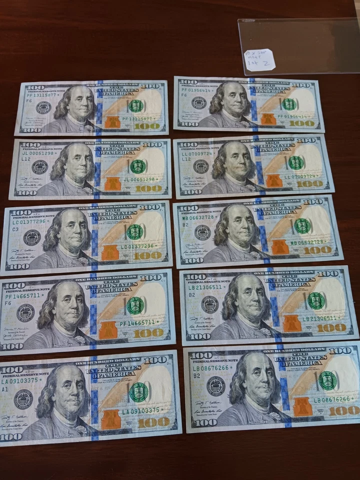 Lot 10x Star Note One Hundred ($1000) Dollar Bills Real U.S. Money. Normal Cash - Image 1 of 4