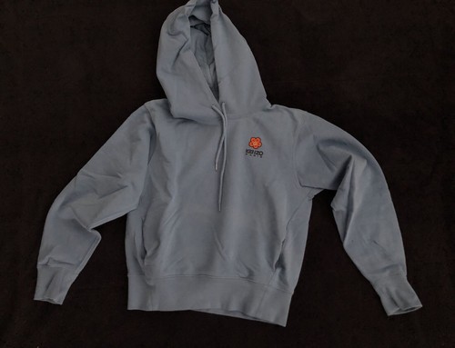 Felpa Kenzo blu con cappuccio donna taglia S logo ricamato pile arcobaleno tasche canguro