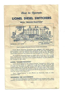 VTG 1952 Lionel 623 Diesel Switchers Magne Traction Sheet Form No. 623-1799-52 - Picture 1 of 3