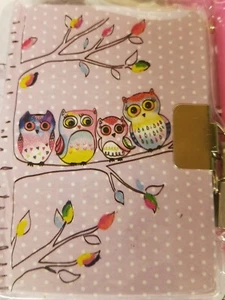 Tri Coastal Design Lavender Owls Tree Mini Diary Pink Fuzzy Pen Lock Key 3+ - Picture 1 of 5